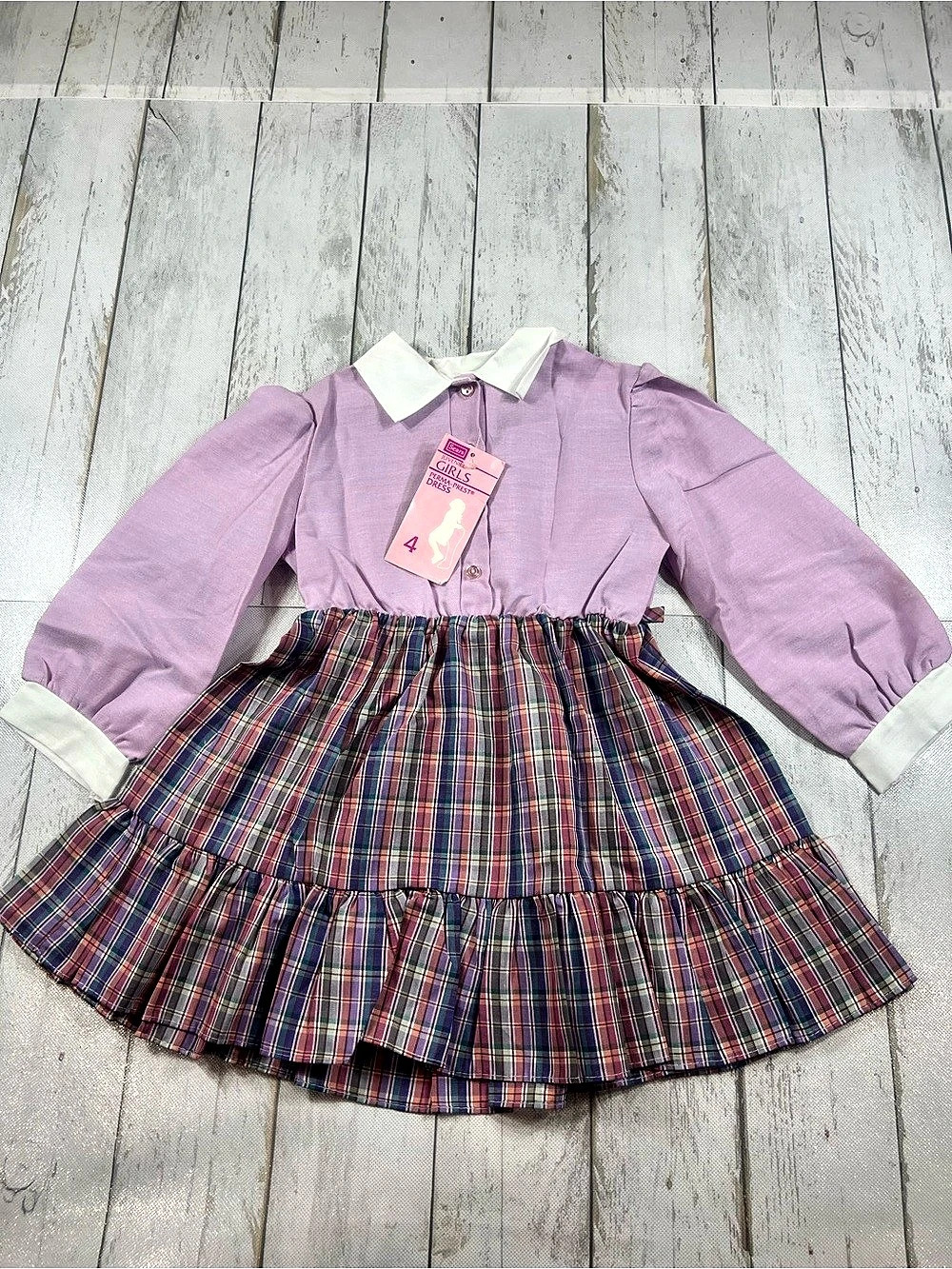 Vintage Sears Girls Dress Plaid Girls Dress Size 4 NWT